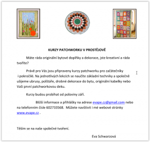 Pozvanka patchwork Prostejov